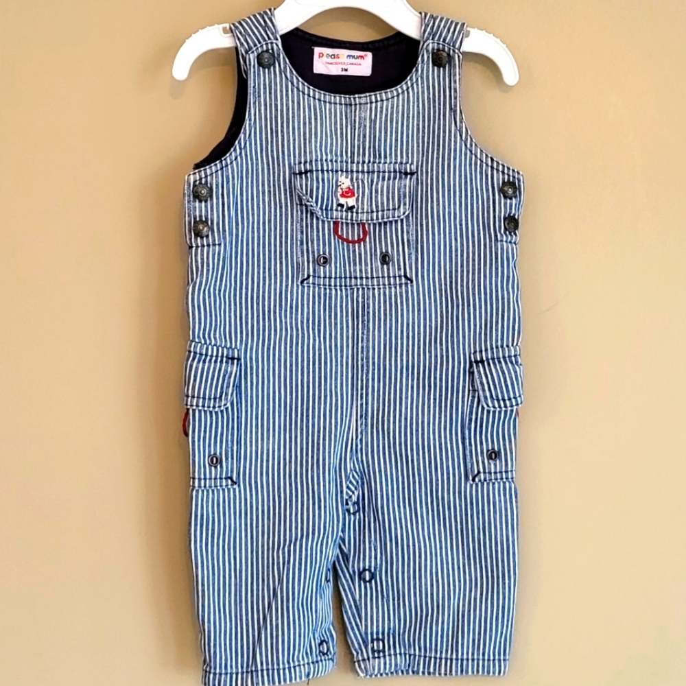 Please mum pin striped embrodiered overalls